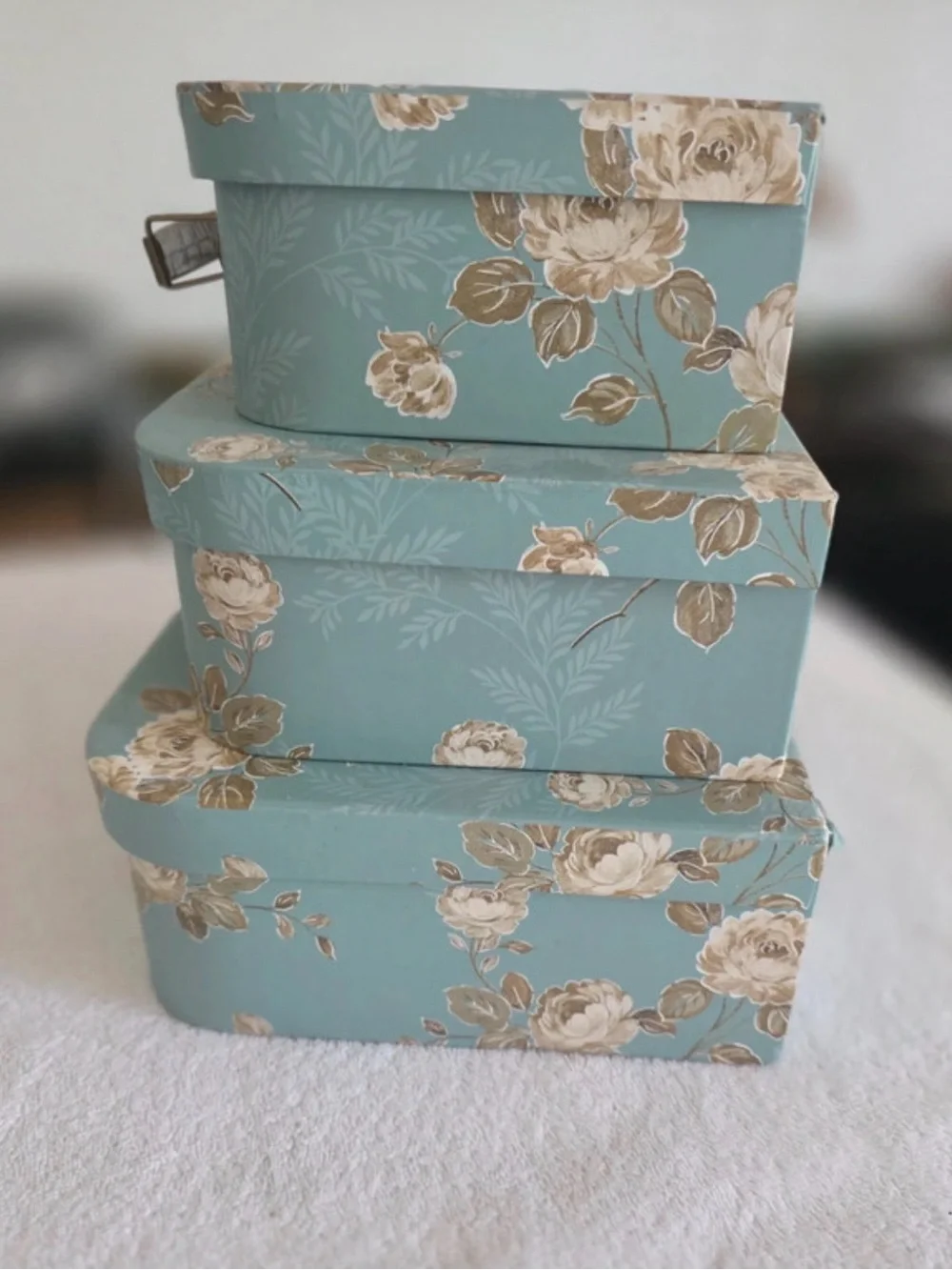Vintage Floral Blue Decorative Storage Suitcase Set